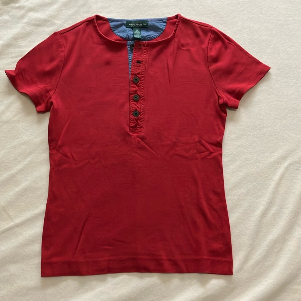 Red Short Sleeve Button-Up Shirt
